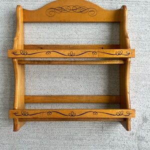 Vintage Wooden Spice Rack Wall Shelf Hand Painted Folk Scroll Design 13” H x 11”